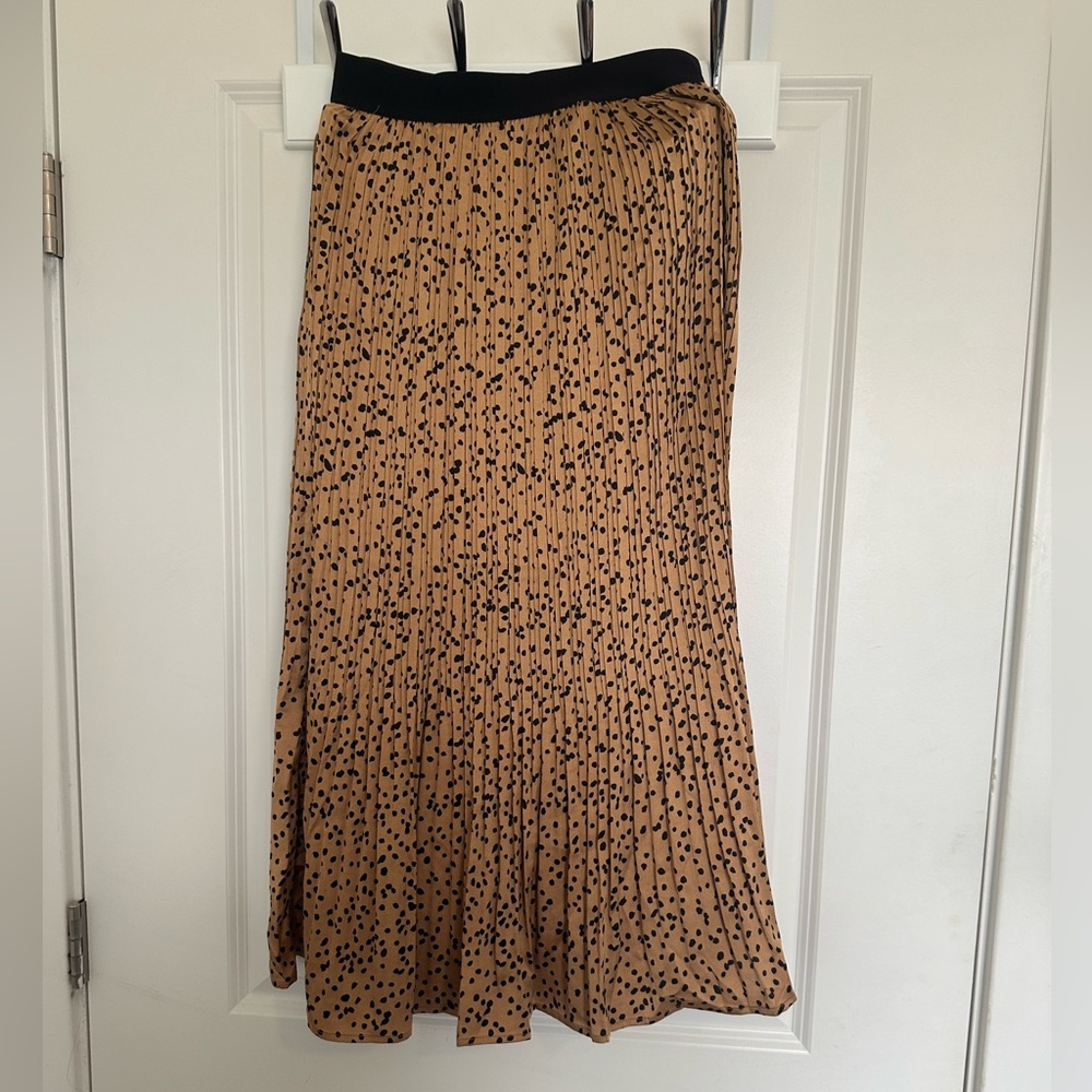 Chic Tan A-Line Skirt with Black Dots